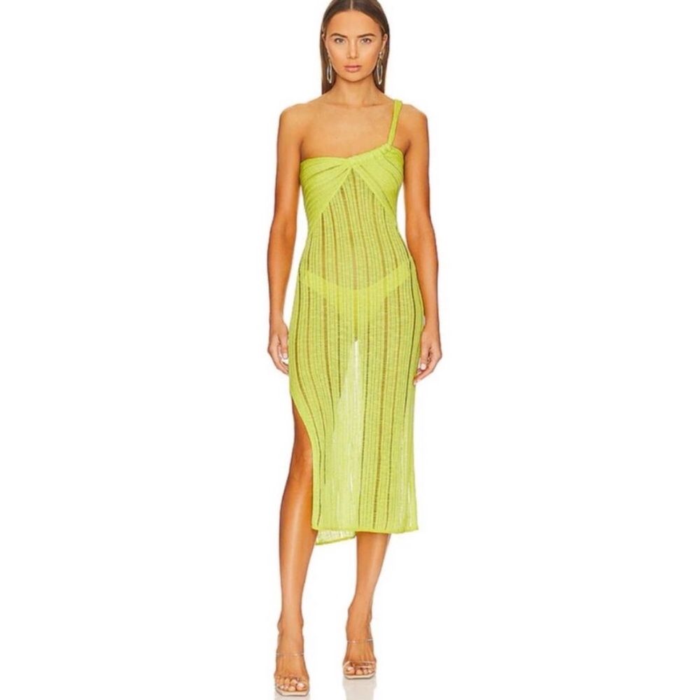 Cult Gai June Citro Green Knit Sheer Bikini Cover Up One Shoulder Dress
